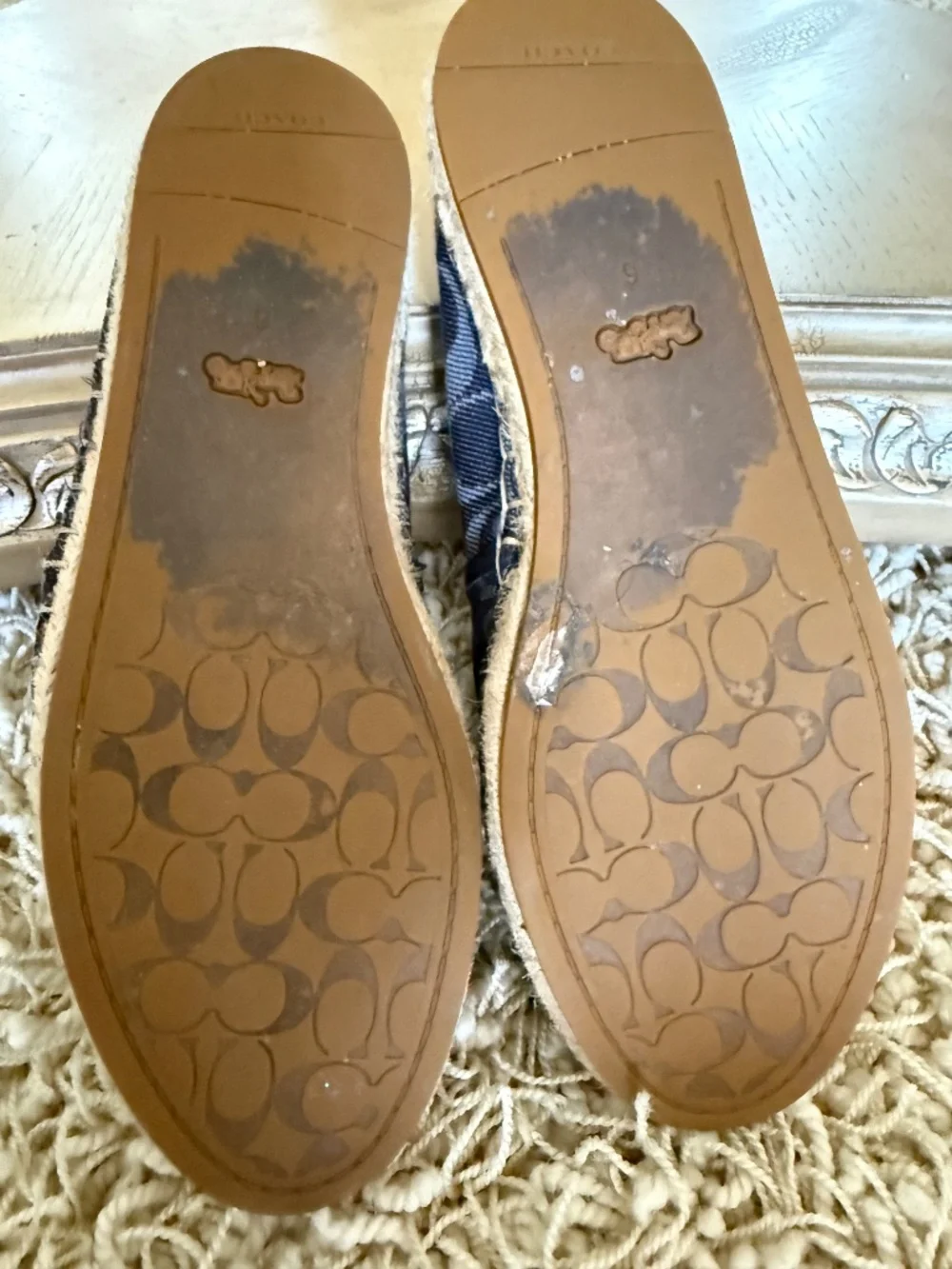 Coach Carson Womens Espadrille Flats Blue Denim Signature C Shoe Charm Size 6B